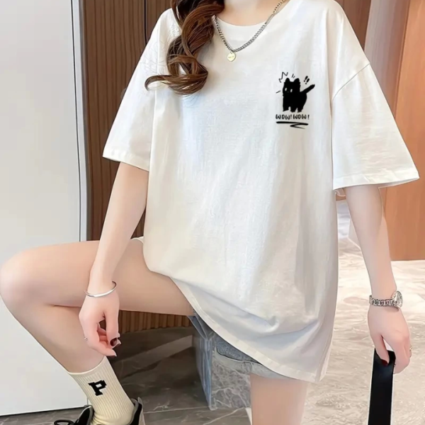 Baskılı Oversize Bisiklet Yaka T-shirt