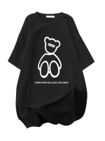 Baskılı Oversize Bisiklet Yaka T-shirt - Görsel 2
