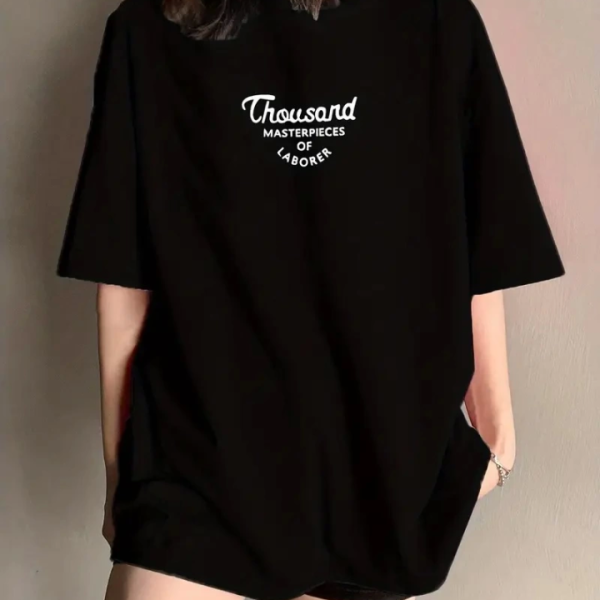 Thousand Baskılı Oversize Bisiklet Yaka T-shirt