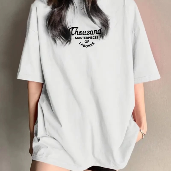 Thousand Baskılı Oversize Bisiklet Yaka T-shirt