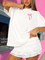 Fiyonk Baskılı Oversize Bisiklet Yaka T-shirt - Görsel 4