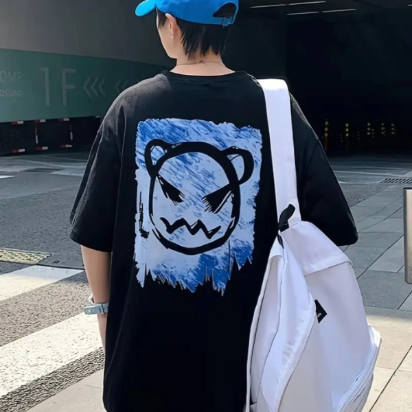 Baskılı Oversize Bisiklet Yaka T-shirt