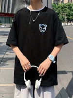 Baskılı Oversize Bisiklet Yaka T-shirt - Görsel 4