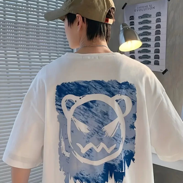 Baskılı Oversize Bisiklet Yaka T-shirt