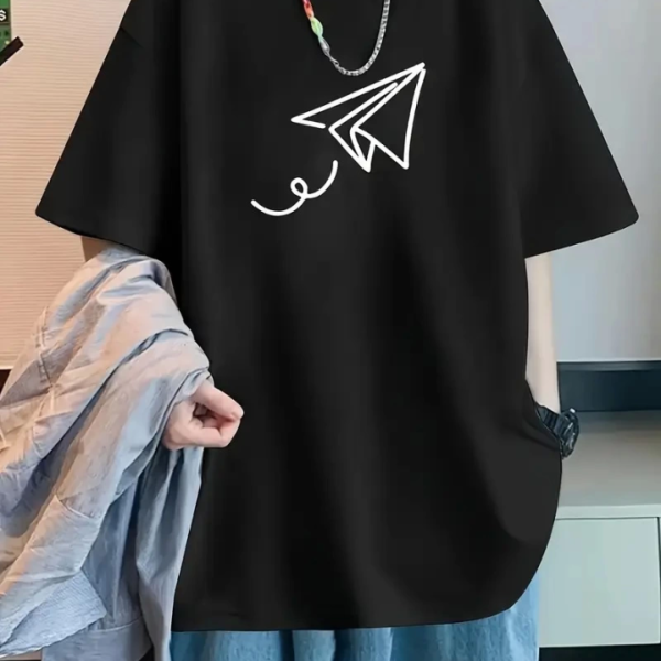 Baskılı Oversize Bisiklet Yaka T-shirt