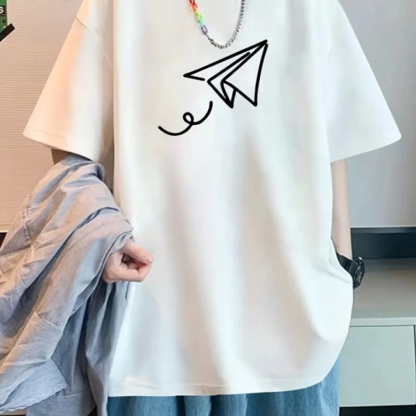 Baskılı Oversize Bisiklet Yaka T-shirt