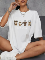 Baskılı Oversize Bisiklet Yaka T-shirt