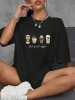 Baskılı Oversize Bisiklet Yaka T-shirt