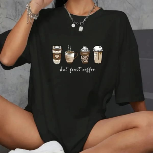 Baskılı Oversize Bisiklet Yaka T-shirt