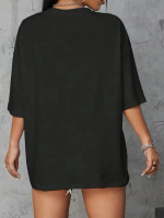 Baskılı Oversize Bisiklet Yaka T-shirt - Görsel 4