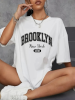 Baskılı Oversize Bisiklet Yaka T-shirt