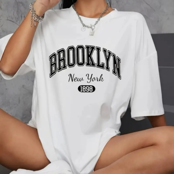 Baskılı Oversize Bisiklet Yaka T-shirt