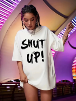 Baskılı Oversize Bisiklet Yaka T-shirt