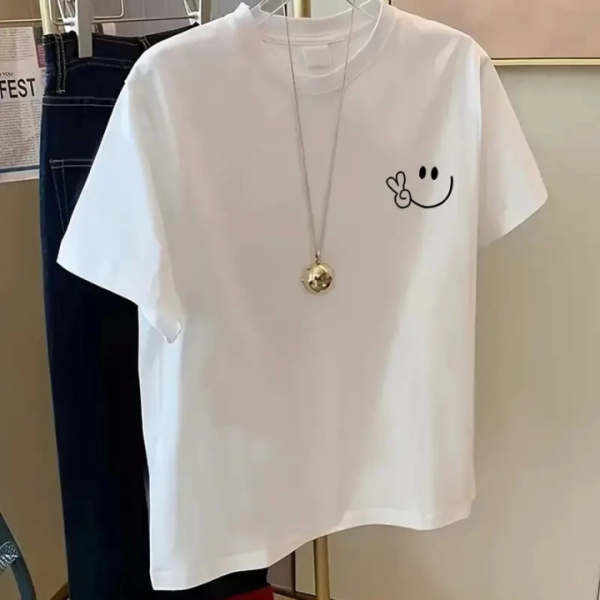 Baskılı Oversize Bisiklet Yaka T-shirt