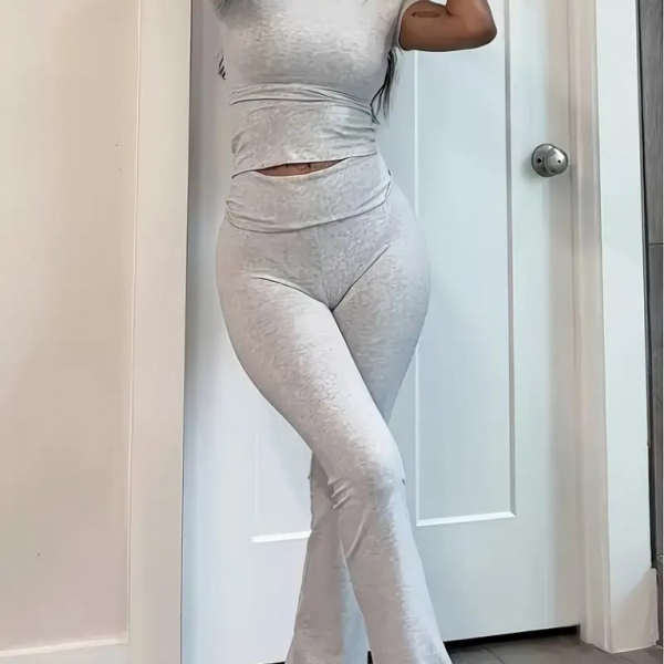 Kadın Kısa Kollu Bisiklet Yaka Alt Ispanyol Paça Viskon Ikili Takım