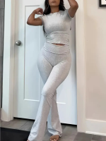 Kadın Kısa Kollu Bisiklet Yaka Alt Ispanyol Paça Viskon Ikili Takım - Görsel 4