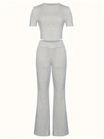 Kadın Kısa Kollu Bisiklet Yaka Alt Ispanyol Paça Viskon Ikili Takım - Görsel 5