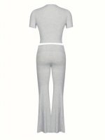 Kadın Kısa Kollu Bisiklet Yaka Alt Ispanyol Paça Viskon Ikili Takım - Görsel 6