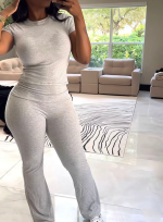 Kadın Kısa Kollu Bisiklet Yaka Alt Ispanyol Paça Viskon Ikili Takım - Görsel 8