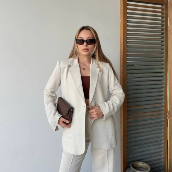 Keten Ceket Pantolon Ikili Takım