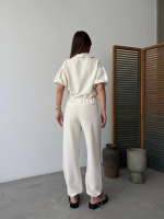 Keten Tam Fermuarlı Kısa Kollu Gömlek Pantolon Ikili Takım - Görsel 2