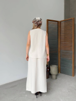 Keten Kolsuz Hırka Etek Ikili Takım- Beyaz - Görsel 2