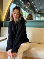 Kadın Uzun Kollu önden Fermuarlı Cepli Peluş Sweat - Görsel 3