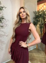 Kadın Yılbaşı özel Bisiklet Yaka Kolsuz Eteği Pileli Mini Elbise