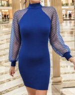 Kadın Uzun Kollu Kollar Tül Puantiye Detay Dalgıç Mini Boy Elbise - Görsel 5