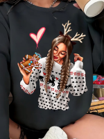 Kadın Yılbaşı özel Uzun Kollu Bisiklet Yaka Desenli Viskon Iki Iplik Bluz - Görsel 2