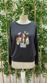 Kadın Yılbaşı özel Uzun Kollu Bisiklet Yaka Desenli Viskon Iki Iplik Bluz - Görsel 4