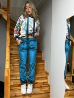 Kadın Kadife Kumaş Uzun Kollu Kapüşon Detay çiçek Baskılı Sweat Ve Pantolon Ikili Takım - Görsel 3