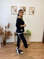 Kadın Uzun Kollu Tek Omuzu Açık Viskon Bluz Içi Atletli Ve Yandan şeritli üçlü Viskon Ikili Takım - Görsel 2