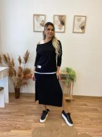 Kadın Uzun Kollu Tek Omuzu Açık Viskon Bluz Içi Atletli Ve Yandan şeritli üçlü Viskon Ikili Takım - Görsel 3