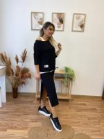 Kadın Uzun Kollu Tek Omuzu Açık Viskon Bluz Içi Atletli Ve Yandan şeritli üçlü Viskon Ikili Takım - Görsel 4