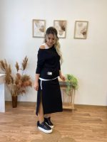 Kadın Uzun Kollu Tek Omuzu Açık Viskon Bluz Içi Atletli Ve Yandan şeritli üçlü Viskon Ikili Takım - Görsel 6