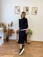 Kadın Uzun Kollu Tek Omuzu Açık Viskon Bluz Içi Atletli Ve Yandan şeritli üçlü Viskon Ikili Takım - Görsel 7