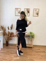 Kadın Uzun Kollu Tek Omuzu Açık Viskon Bluz Içi Atletli Ve Yandan şeritli üçlü Viskon Ikili Takım - Görsel 8