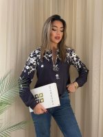 Kadın Uzun Kollu önden Fermuarlı çiçek Desenli şardonlu Dalgıç Bluz - Görsel 5