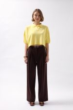 Polo Yaka Crop Dokulu Bluz - Görsel 2