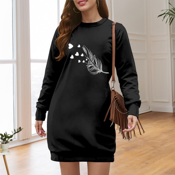 Kadın Uzun Kollu Bisiklet Yaka Desenli Viskon Iki Iplik Elbise