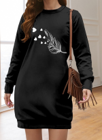 Kadın Uzun Kollu Bisiklet Yaka Desenli Viskon Iki Iplik Elbise - Görsel 2