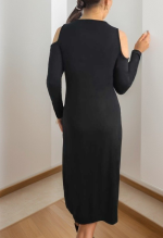 Kadın Uzun Kollu Yaka önü Güpürlü Madonna Yaka Viskon Midi Boy Elbise - Görsel 8