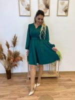 Kadın Uzun Kollu V Yakalı Belden Kuşaklı Kiloş Krep Elbise - Görsel 2