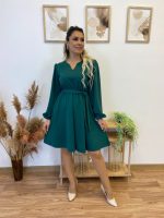 Kadın Uzun Kollu V Yakalı Belden Kuşaklı Kiloş Krep Elbise - Görsel 3