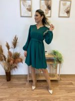 Kadın Uzun Kollu V Yakalı Belden Kuşaklı Kiloş Krep Elbise - Görsel 5