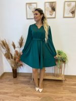 Kadın Uzun Kollu V Yakalı Belden Kuşaklı Kiloş Krep Elbise - Görsel 6