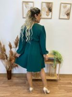 Kadın Uzun Kollu V Yakalı Belden Kuşaklı Kiloş Krep Elbise - Görsel 8