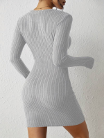 Kadın Uzun Kollu Bisiklet Yaka Düğmeli Kısa şardonlu Kaşkorse Elbise - Görsel 2