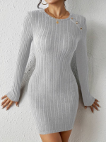 Kadın Uzun Kollu Bisiklet Yaka Düğmeli Kısa şardonlu Kaşkorse Elbise - Görsel 3